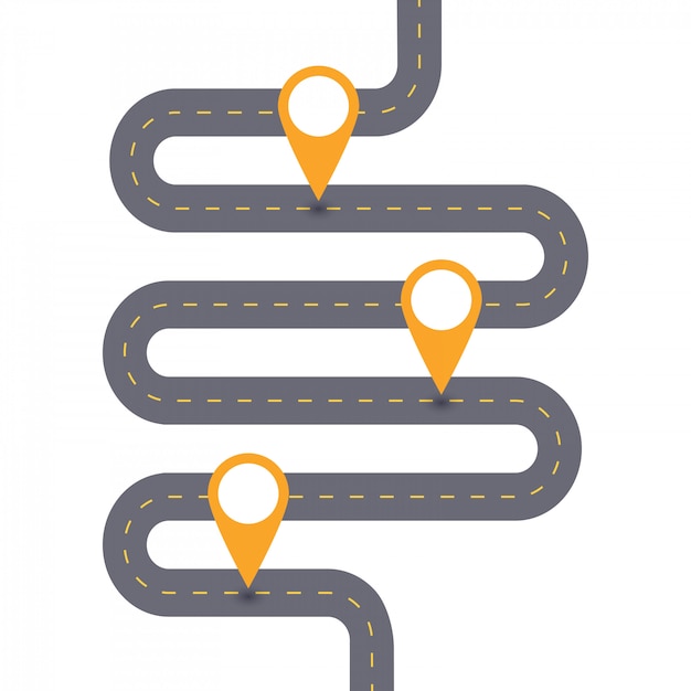 Vektor kurvenreiche asphaltstraße schablonendiagramm drei schritte.