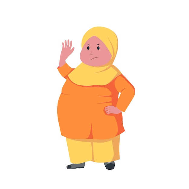 Kurvige muslimische frau, fettleibige gewichtsskala, fettleibigkeit, übergewicht, große plus-size-illustrationsfigur