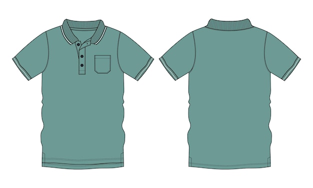 Kurzarm-poloshirt technische mode flache skizze vektor-illustration grüne farbvorlage