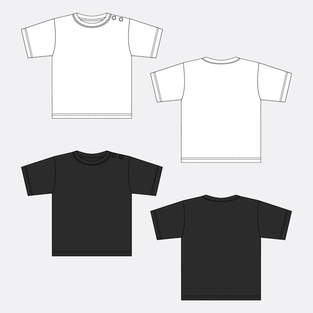 Kurzarm-t-shirt-vektorillustration, weiße und schwarze farbvorlage für kinder