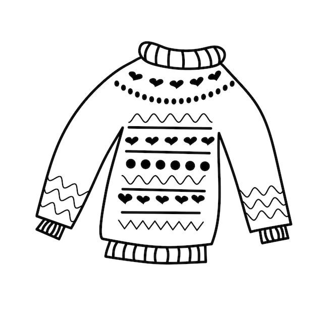 Vektor kuscheliger strickpullover mit muster im doodle-stil. vektor-illustration.