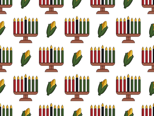 Kwanzaa nahtloser musterhintergrund im modernen flachen stil mit kinara-kerzenhalter-mais-symbol