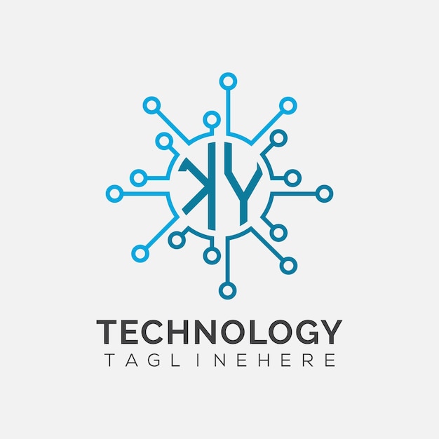 KY-Initialmonogram für das Technologie-Logo mit kreisförmigem Design
