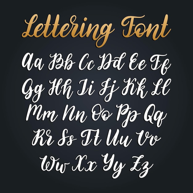 Kyrillische Schriftbuchstaben auf schwarzem Hintergrund Vektorhandbeschriftung Russisches Alphabet Slawische Kalligrafie