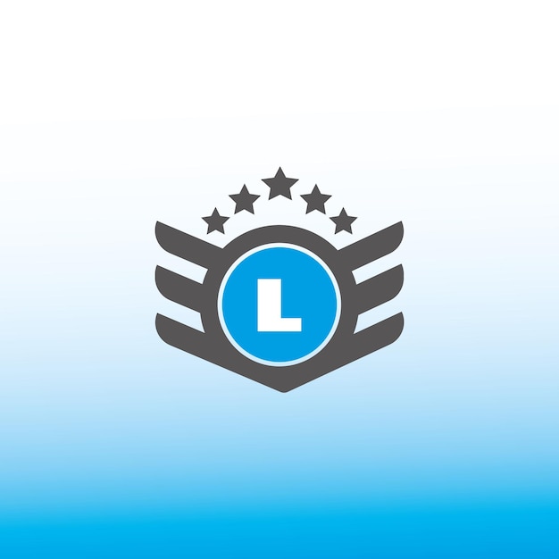 Vektor l-buchstaben-logo-vektor-design auf blauem hintergrund mit weißem farbgradient l-beschrift-logo und ikonen-design