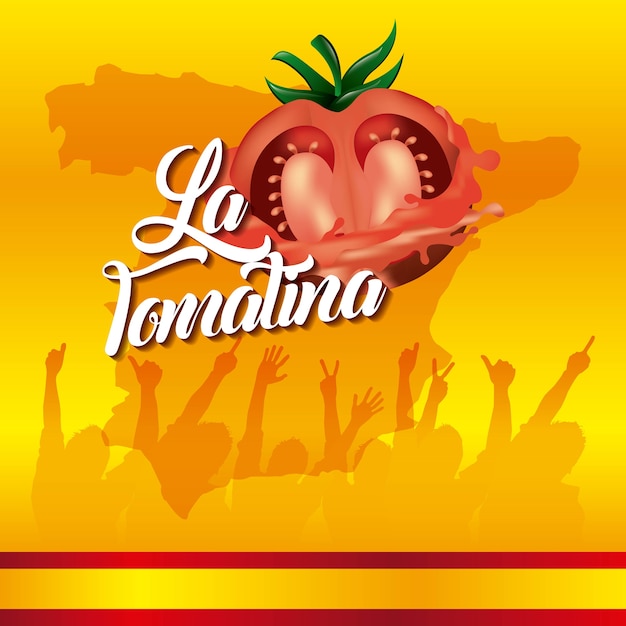 La tomatina gelben hintergrund festival menschen hände hoch