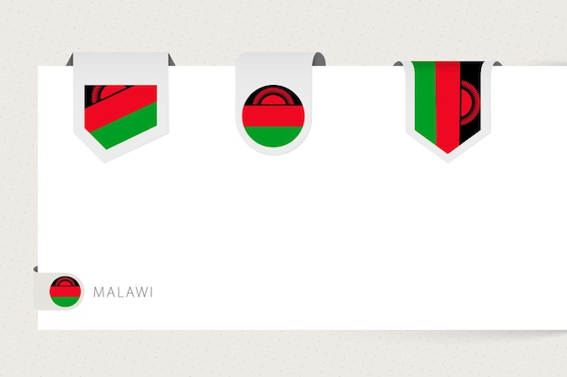 Label-flag-sammlung von malawi in unterschiedlicher form ribbon-flag-vorlage von malawi