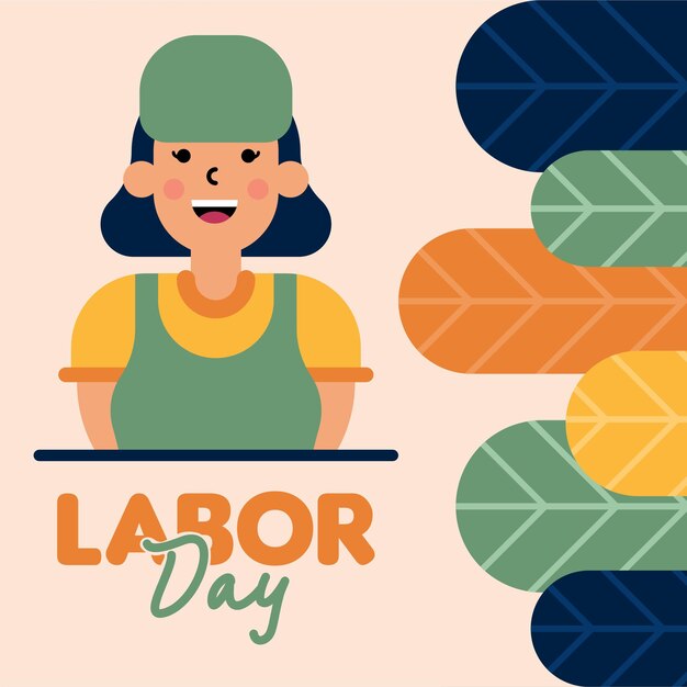 Labor Day-Illustration mit Arbeitercharakter Flachdesign-Hintergrund