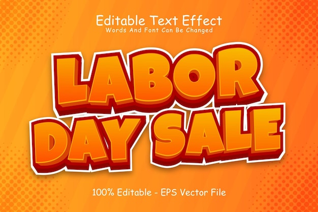 Labor day sale bearbeitbarer texteffekt 3-dimensionaler relief-cartoon-stil