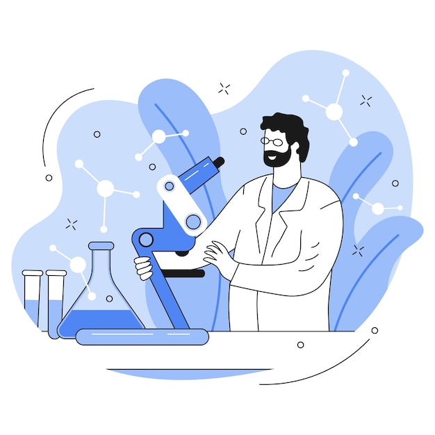 Laborarzt schaut durch einen Mikroskop-Illustrationsvektor