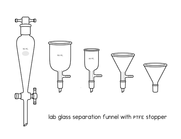 Laborglas-trenntrichter mit ptfe-stopper-diagramm für den versuchsaufbau laborumrissvektor