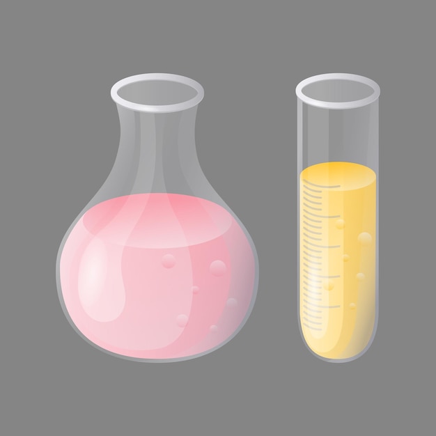 Laborkolben und reagenzglas mit flüssigkeit für die laborforschung. medizinische ausrüstung. wissenschaftlich