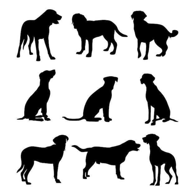 Vektor labrador retriever hundesilhouette in verschiedenen positionen isoliert auf weißem hintergrund, vektoreps 10