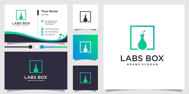 Labs box logo mit modernem stil und visitenkartendesignschablone premium-vektor