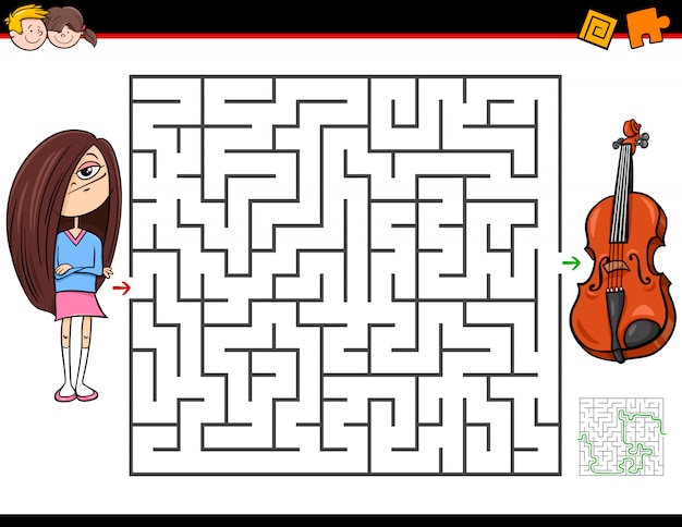 Labyrinth-spiel für kinder mit mädchen und violine