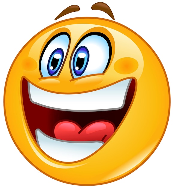 Lachende Emoji-Emoticon aus einem Dreiviertelwinkel gezeigt