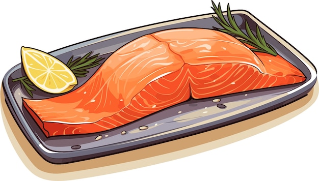 Lachsfilet auf Metalltablett, Vektor flache isolierte Illustration
