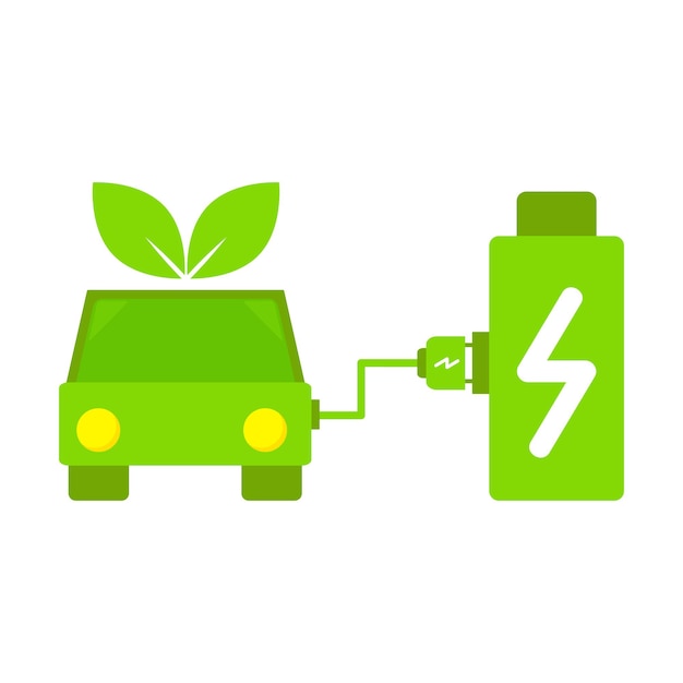 Vektor ladebatterie des elektroautos in der ladestation. elektroauto mit batterieillustrationskonzept.