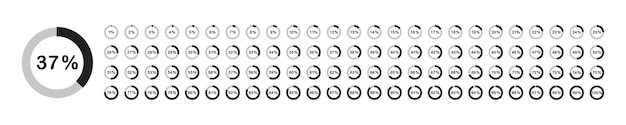 Ladefortschrittsleiste prozentsatzkreis-set ladeindikator-set von 1 bis 100 vektor-illustration