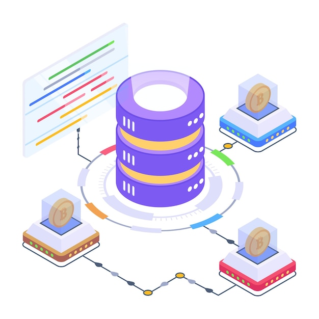 Laden sie das isometrische symbol in premiumqualität des bitcoin-speichernetzwerks herunter