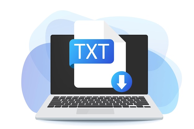 Laden sie die txt-schaltfläche auf dem laptop-bildschirm herunter. dokumentenkonzept herunterladen. txt-etikett und pfeil nach unten.