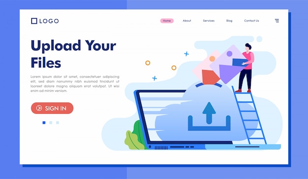 Laden sie ihre dateien landing page illustration template