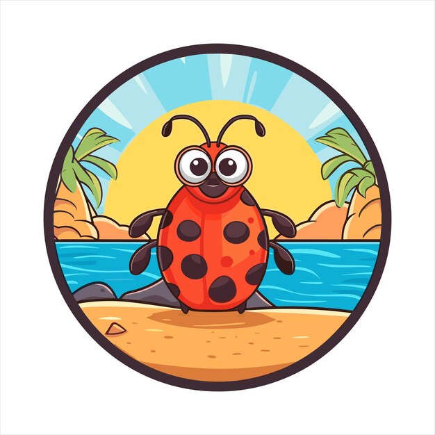 Vektor ladybug cute funny cartoon kawaii farbenfrohe aquarelle strand sommer tier haustier aufkleber illustration