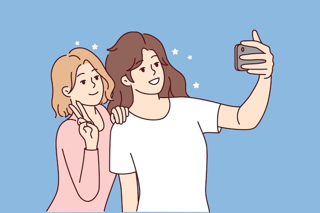Lächelnde Mädchen machen Selfie auf dem Smartphone