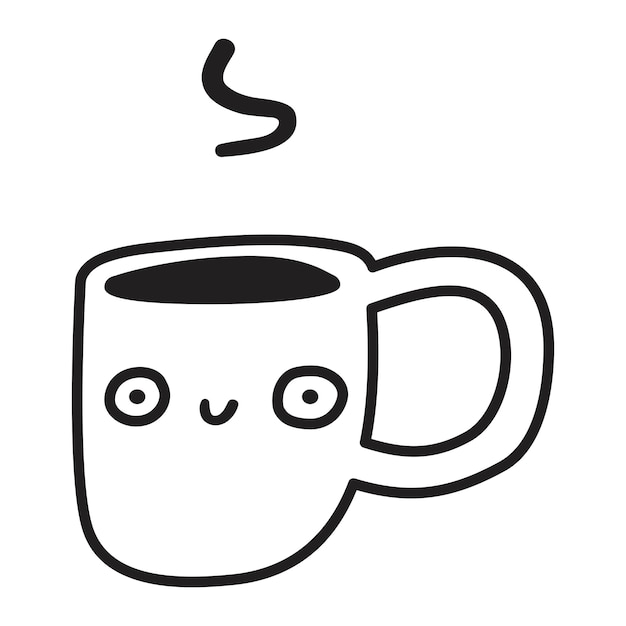 Lächelnde Tasse Kaffee schwarze Farbe Umriss Vektordesign handgezeichnete Illustration