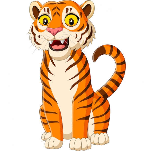 Lächelnder Tiger der Karikatur lokalisiert auf Weiß