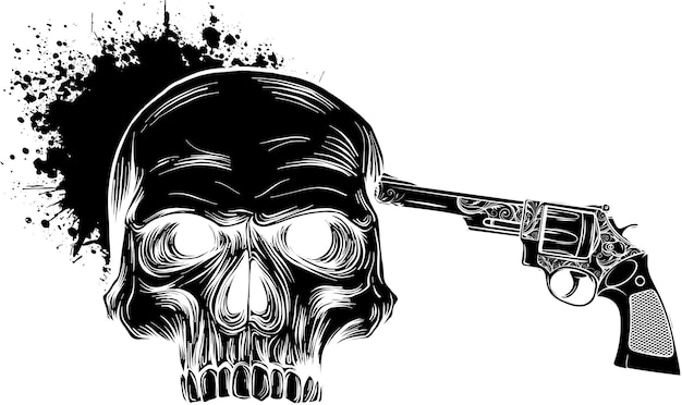 Lächelnder Totenkopf mit Revolvern für Tattoo-Design. JPEG-Version auch in der Galerie verfügbar