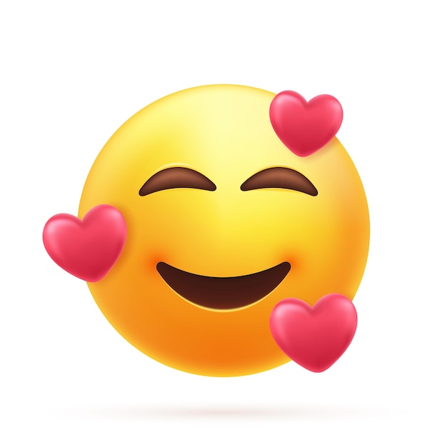 Lächelndes Emoticon mit drei Herzen