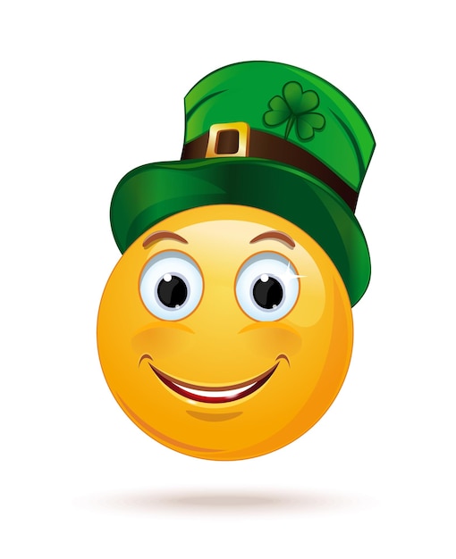 Lächelndes emoticon mit einem koboldhut emoji für st. patrick's day vector illustration