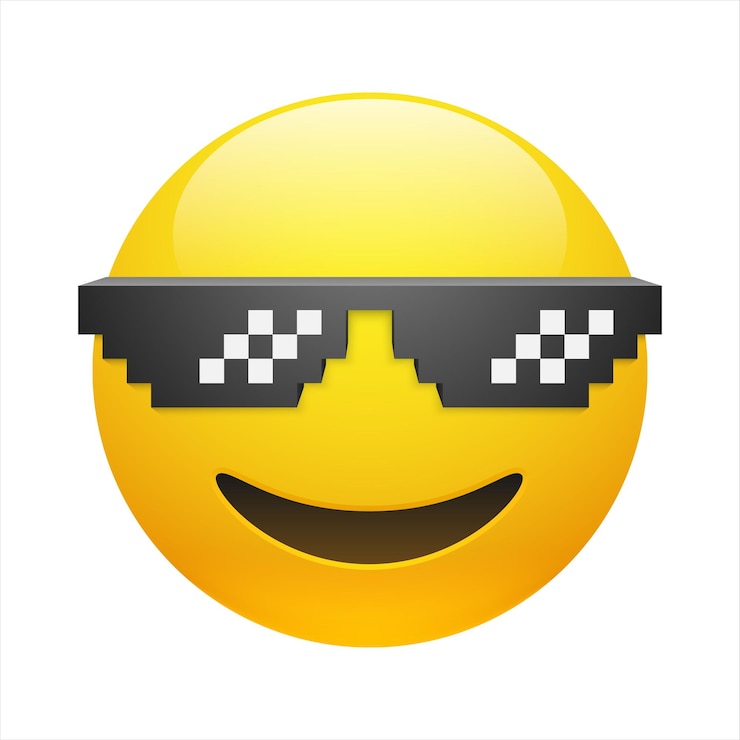 Vektor lächelndes emoticon mit schurken-lebens-pixel-brille