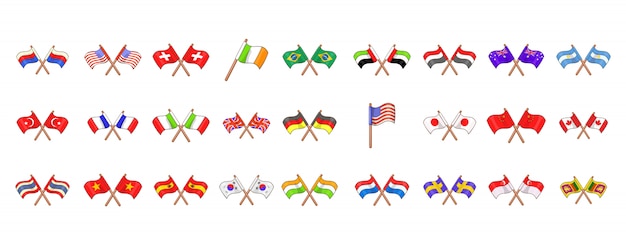 Länderflaggen-elementsatz. karikatursatz landesflaggen-vektorelemente