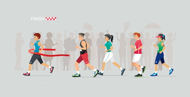 Läuferinnen laufen im Marathon bis zur Ziellinie.