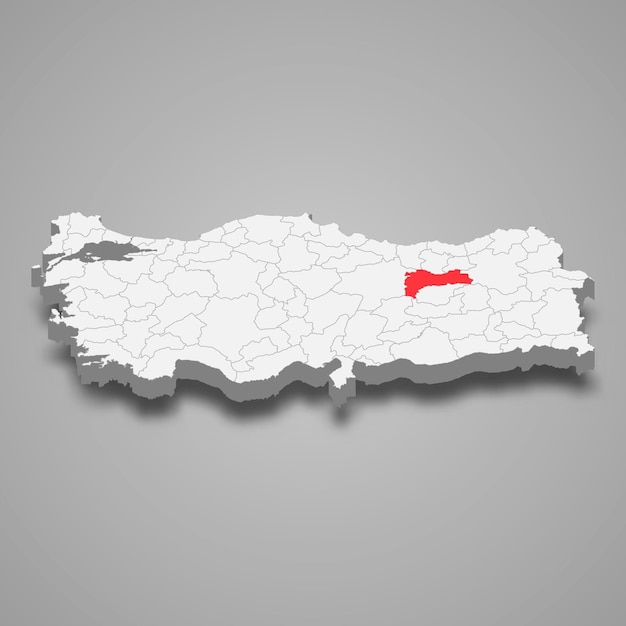 Lage der region erzincan innerhalb der türkei 3d-karte