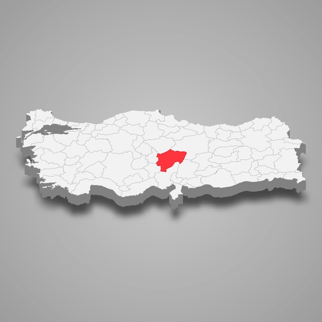 Lage der region kayseri innerhalb der türkei 3d-karte