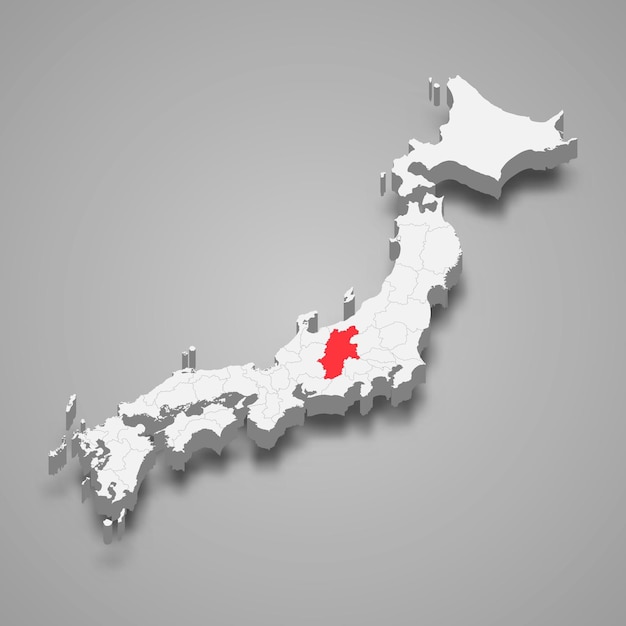 Vektor lage der region nagano auf der 3d-karte japans