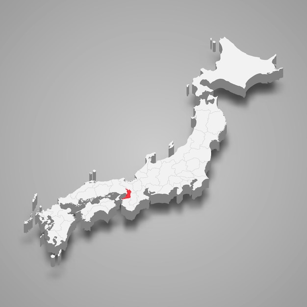 Lage der region osaka auf der 3d-karte japans