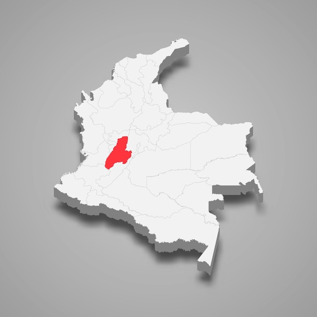 Lage der region tolima innerhalb der 3d-karte von kolumbien