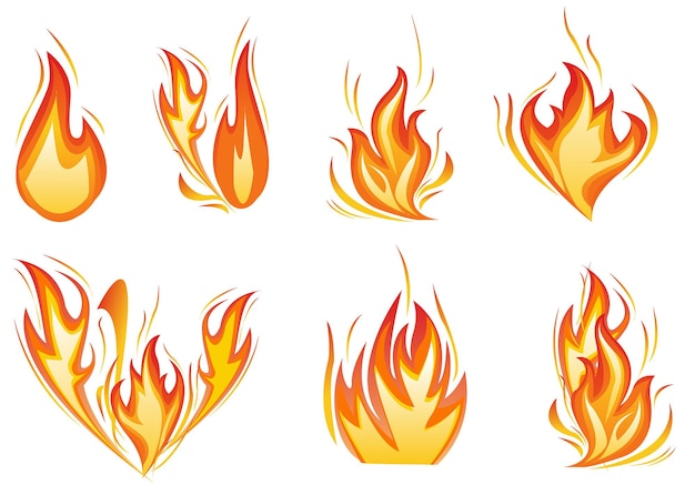 Lagerfeuer brennen im cartoon-stil cartoon-feuer flammende rote und orangefarbene feuer flamme im flachen stil