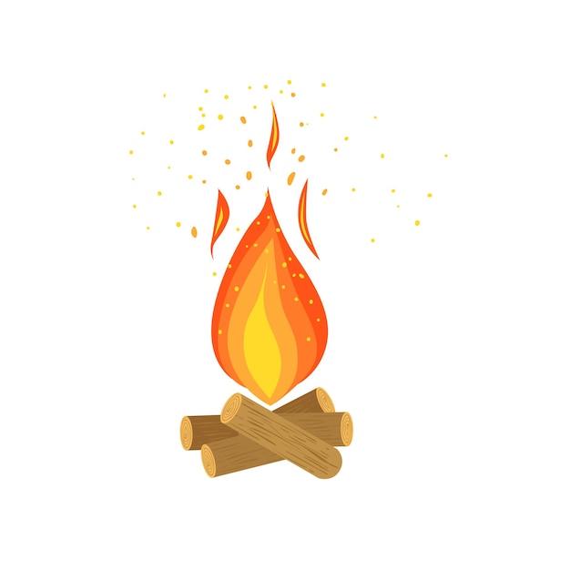 Lagerfeuer, das auf brennholz brennt, lagerfeuervektorillustration lokalisiert auf einem weißen hintergrund.