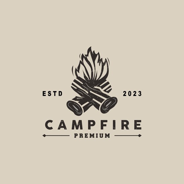 Lagerfeuer, Logo, Design, Lagerfeuer, Vektor, Abenteuer, Lager, Draußen, Holz, Flamme, Weinlese, Retro, Illustration