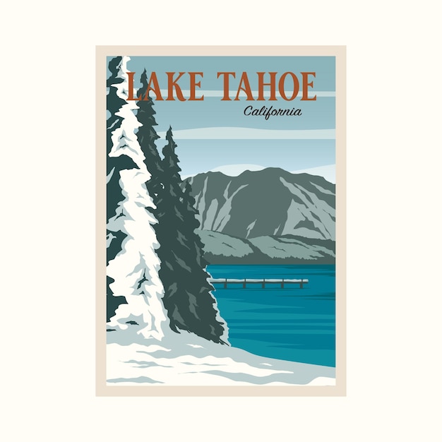 Lake tahoe nationalpark vintage poster vektor hintergrund illustration design