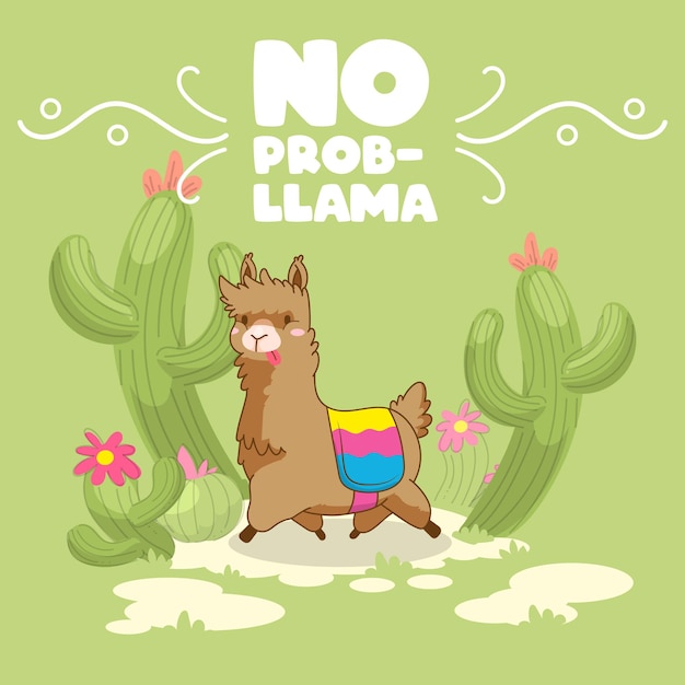 Lama süßes zitat, kein prob-lama, lama-vektor-illustration