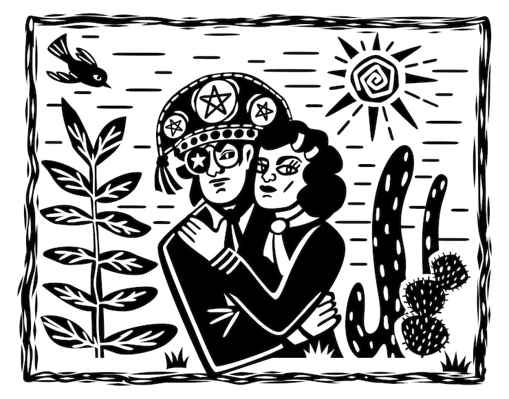 Lampiao und Maria Bonita Banditen Volkshelden Brasiliens brasilianischer Cordel-Stil Nordost-Holzschnitt