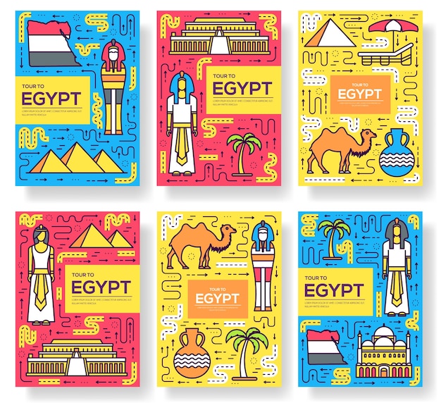 Land ägypten reise urlaub guidevector broschüre karte dünne linie gesetzt