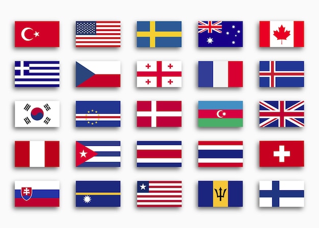 Vektor landesflagge von 96 ländern als elegante ikone