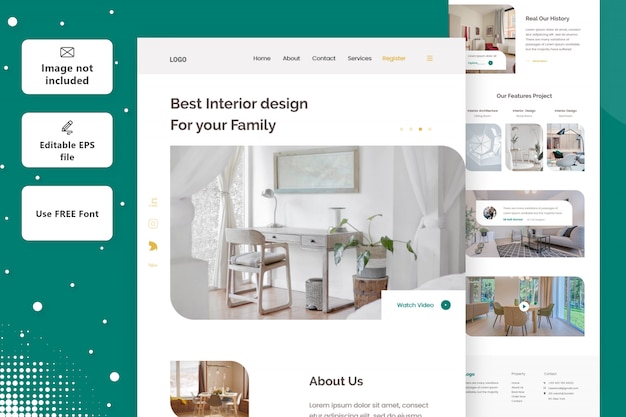 Vektor landing page der interior design agency